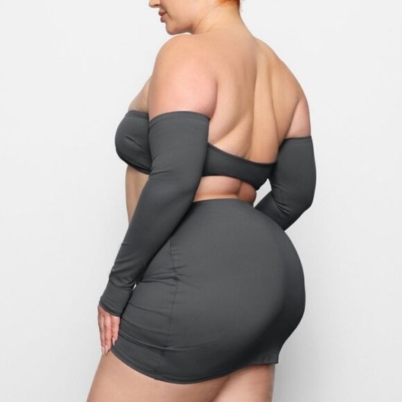 NWT SKIMS Recycled Swim Ruched Front Mini Micro Swim Bottom In Gunmetal Gray - Picture 2 of 8